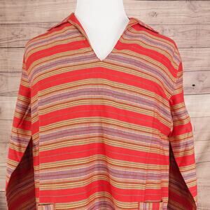 The J Peterman Company Shirt Mens Large Red Stripe Cotton Pullover Pockets
